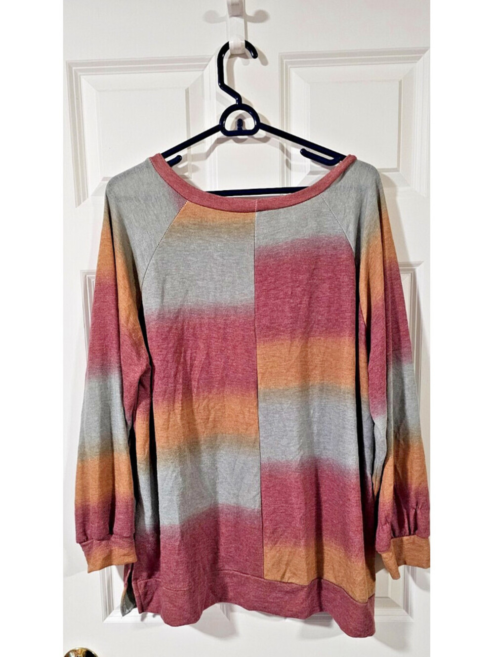 glitzy girlz multi color striped long sleeve crew neck pullover top-Size XL